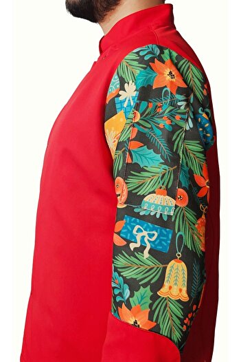 Ant Rotagrup Üniforma ve İş Elbiseleri Chef Jacket Patterned Unisex Snap Fastener Long Sleeve Chef Cook Kitchen Jacket Ornamental Patterned