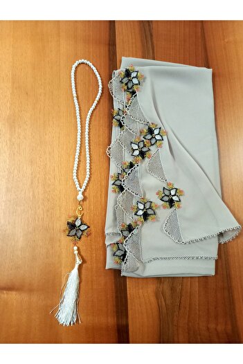 yörük tuhafiye Real Handcrafted Needlework, Prayer Rug, Mink-Colored Mevlüt Rug and Needlework Rosary Set