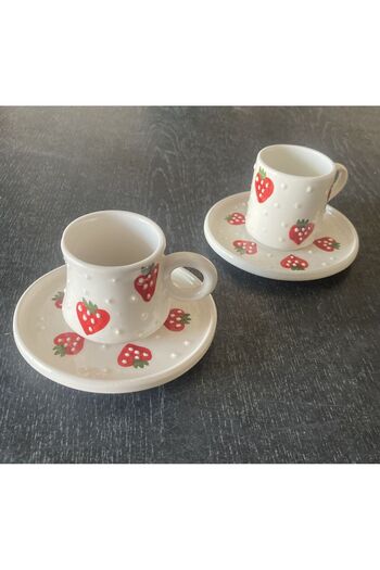 RGS HOMELİFE Ceramic 2-Piece Turkish Coffee Cup Set with Floral and Fruit Pattern Decoration, 4 Pieces, 100% Domestic Product