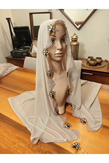 yörük tuhafiye Real Handcrafted Needlework, Prayer Rug, Mink-Colored Mevlüt Rug and Needlework Rosary Set