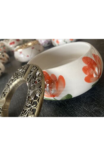 RGS HOMELİFE Handmade Ashtray with Flower and Fruit Patterns with Lid, Decorative Gift Presentation Tray