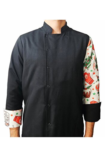 Ant Rotagrup Üniforma ve İş Elbiseleri Chef Jacket Patterned Unisex Snap Fastener Long Sleeve Chef Cook Kitchen Jacket Candy Patterned