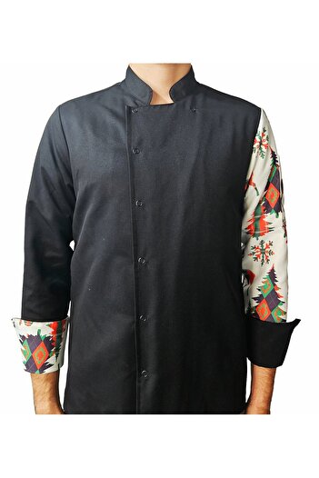 Ant Rotagrup Üniforma ve İş Elbiseleri Chef Jacket Patterned Unisex Snap Fastener Long Sleeve Chef Cook Kitchen Deer Patterned