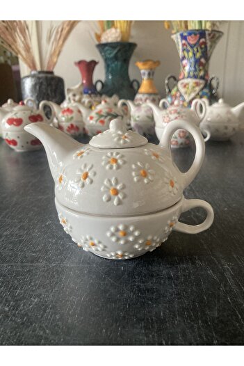 RGS HOMELİFE Single Person Flower and Fruit Pattern Ceramic Teapot Mug Set Gift Decorative Domestic Production