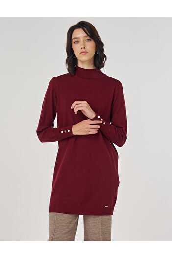 Kayra Turtleneck Basic Viscose Knitwear Tunic Dark Burgundy