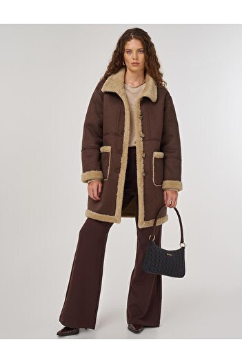 Kayra Torba Cepli Suede Coat Brown
