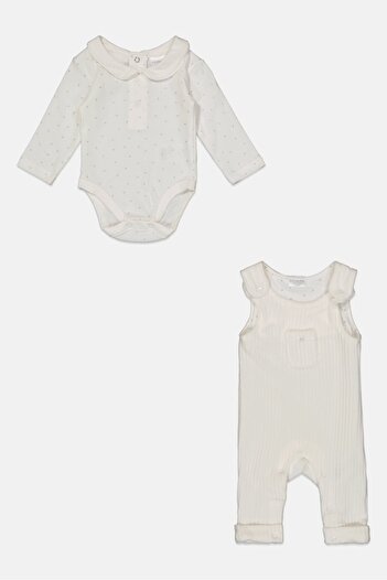 Rock A Bye Baby Boutique Toddlers Girl 2 Piece Allover Print Bodysuit And Romper Set, ivory