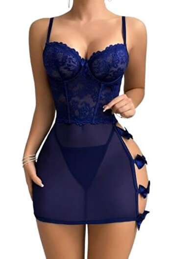 Lamis Nawar Lace Short Babydoll Lingerie by Lamis Nawar, White/Red/Black/Royal Blue, One Size (Model 1415)