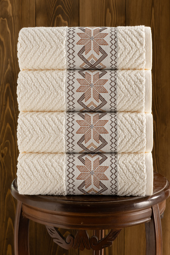 DNZGÜLCAN Set of 4 Ethnic Patterned Jacquard Towels 50X90 cm |   100% Cotton Hand and Face Towel