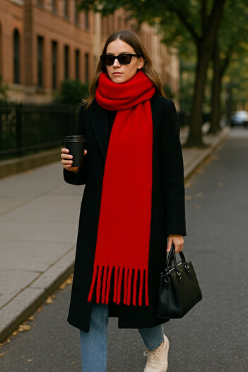 MEKİK BUTİK Red Puffy Soft Textured Scarf Shawl
