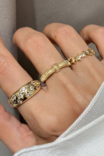 Lavian Accessories 3’lü Ola Star Yüzük Seti (AYARLANABİLİR)