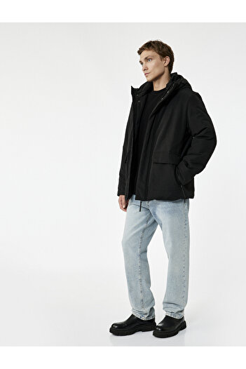 Koton Snap Button Detailed Zippered Pocket Hooded Puffer Jacket
