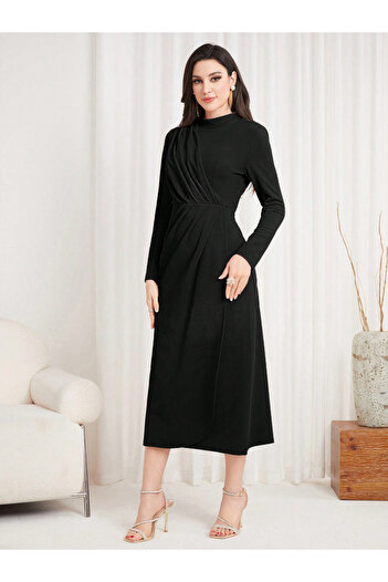Take Two By Styli Black Textured Sheath Midi Dress