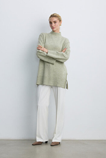 BE BLUE Ekru Ribbed Palazzo Pants