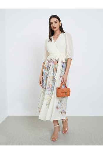 Take Two By Styli Off White Floral Midi Dress