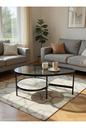 Living Table with 2 levels, glass and wood with a marble finish, 108 * 40 cm