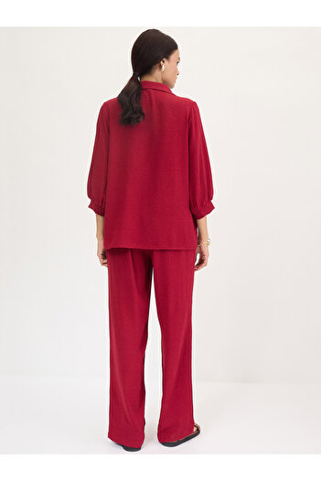 Femmella By Styli Maroon Collared Pintuck Detail Shirt and Pants Co-Ords