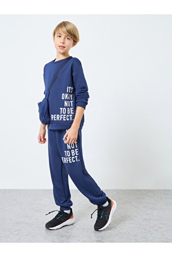 Styli Slogan Print Sweatshirt and Joggers Set with Sling Bag