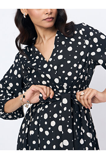 Styli Black Spot Print Wrap Maxi Dress