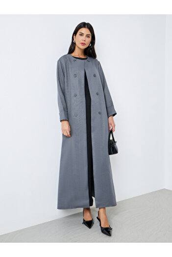 Styli Grey Open Front Buttoned Abaya