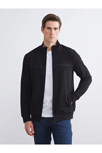LC Waikiki Lcwaikiki Classic Black Stand Collar Long Sleeve Men's Zipper Sweatshirt