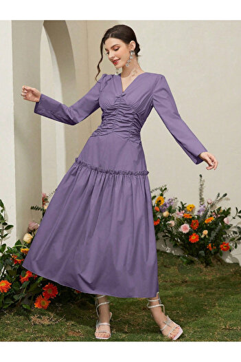 Take Two By Styli Purple Front Ruched Panel Maxi Dress