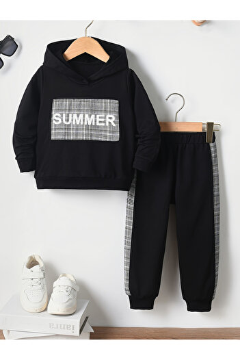Take Two By Styli Boys Black Graphic Hoodie and Joggers Set
