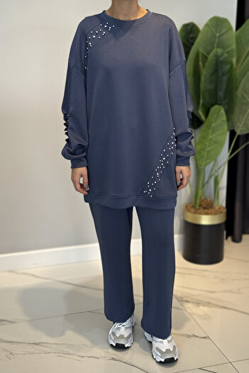 Lale Butik Stone Detailed Modal Suit 120304 Indigo