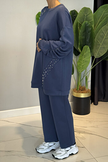 Lale Butik Stone Detailed Modal Suit 120304 Indigo
