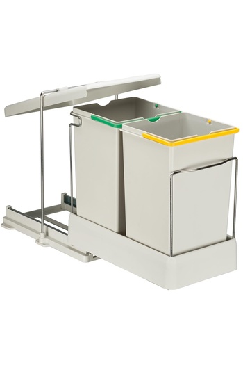 KOÇSAN Telescopic Rail In-Cabinet Trash Can Sliding Lid Mounted 28Lt (14+14Lt)