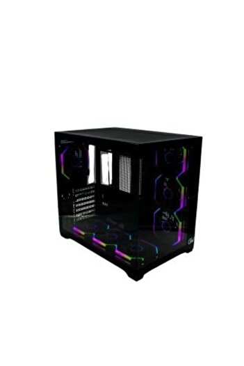 GTW علبة كمبيوتر للألعاب، برج متوسط أسود ATX مع 7 مراوح RGB مثبتة مسبقًا