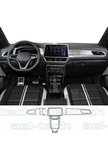 ael-tech Volkswagen T-Roc Compatible Gear Surround and Front Chest Piano Black Set of 6 Tpu Protector 2022-2025