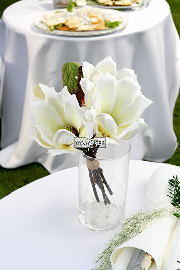 Yapay Çiçek Deposu Artificial Luxury Eva Magnolia Bouquet 30 cm White