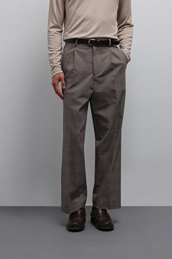Antioch Kahve Relax Fit Plaid Men's Trousers