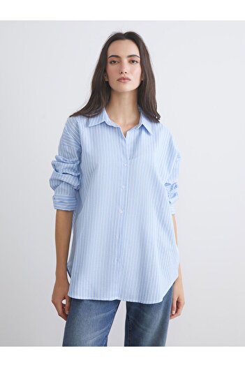 LC Waikiki LCW Vision Çizgili Oversize Kadın Gömlek