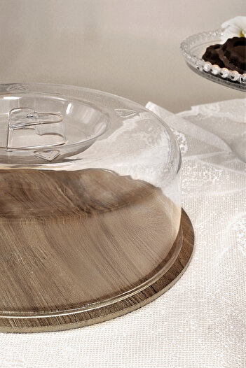 Hope Plastic Lid Cake Bowl with Round Wooden Stand - Cake Bowl - Storage Bowl