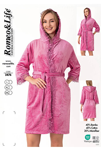 ROMEO LİFE Soft Textured Cotton Bamboo Blend Women's Bathrobe Home Wear 3476