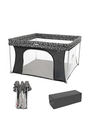 Kidnort Tarc de joaca pentru copii Snoen Dark Grey, pliabil, design modern si sigur, acces mare cu f