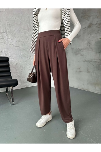 Elif Özbey Butik Brown Pleated Waist Modal Pants