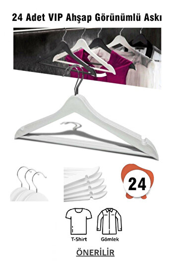 Vip Home Concept Wood Look Plastic Hanger 24 Pcs Clothes Hanger White Vip