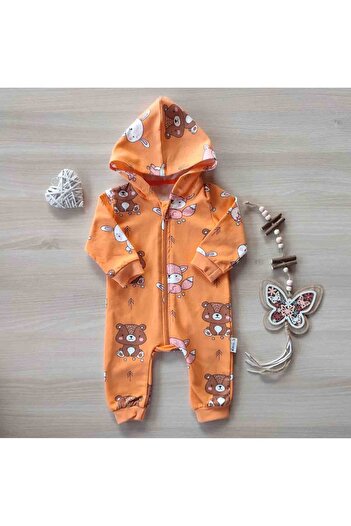Necix's Baby cotton orange forest animal hooded jumpsuit