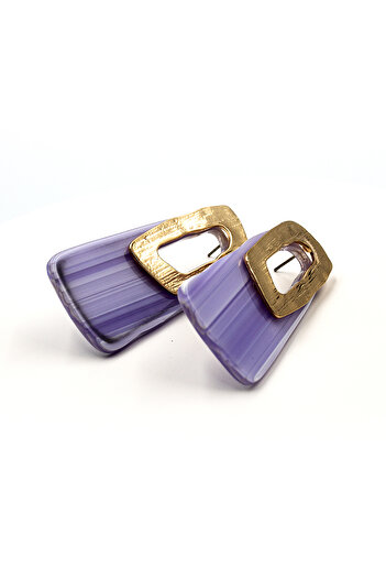 Sose Moda Lilac Geometric Shape Gold Earrings - Modern Elegant Design