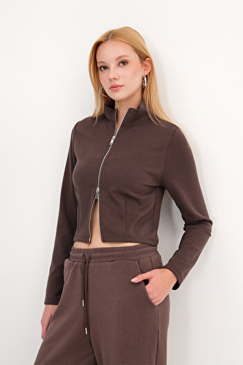 Addax Double Zipper Modal Cardigan H12053