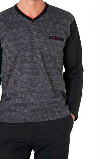Pierre Cardin Erkek Uzun Kollu Pamuklu Pijama Takımı - V Yaka Desenli Model