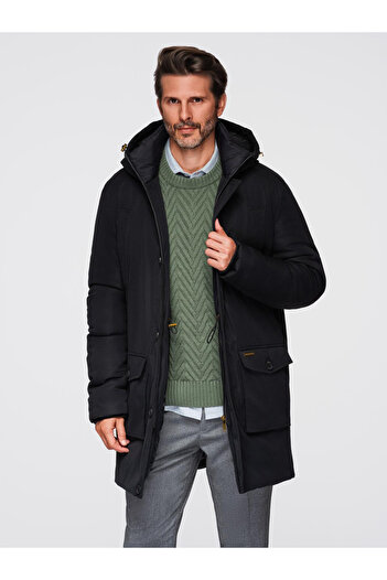 OMBRE Eleganter Herren Cargo Parka mit Kapuze - Schwarz