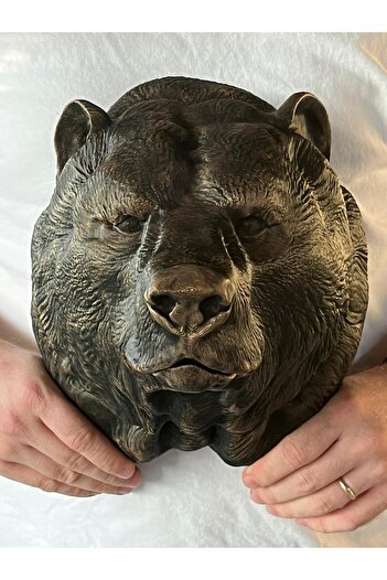Root Made Ayı Kafası Duvar Dekoru – El Boyaması Bronz Eskitme, Dekoratif Hayvan Figürü, Rustik & Modern 25cm