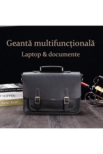 PriStyle Business Bag Made of Eco-Leather, Briefcase Type, Black