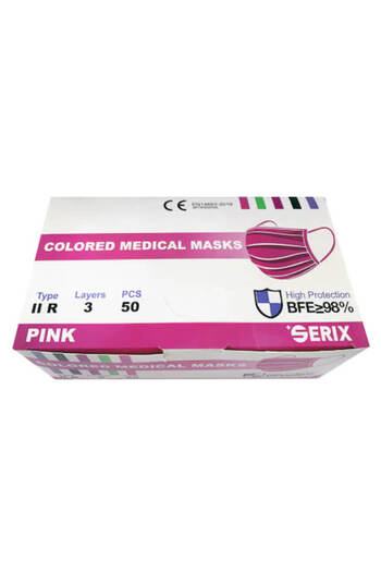 SERIX Medical Masks, Material Fabric, Color Pink, Type 2R, 3-Ply, Disposable, 50 pcs/set