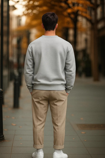 COMBİNE MİCHAİL Men's Casual Basic Gray Loose Sweater