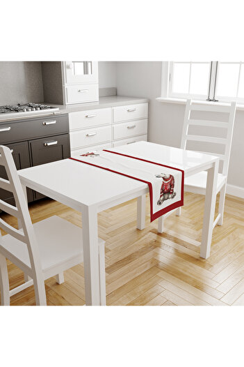 ASDİVA Christmas Themed Polar Bear Patterned Red Detailed Runner White 45X140